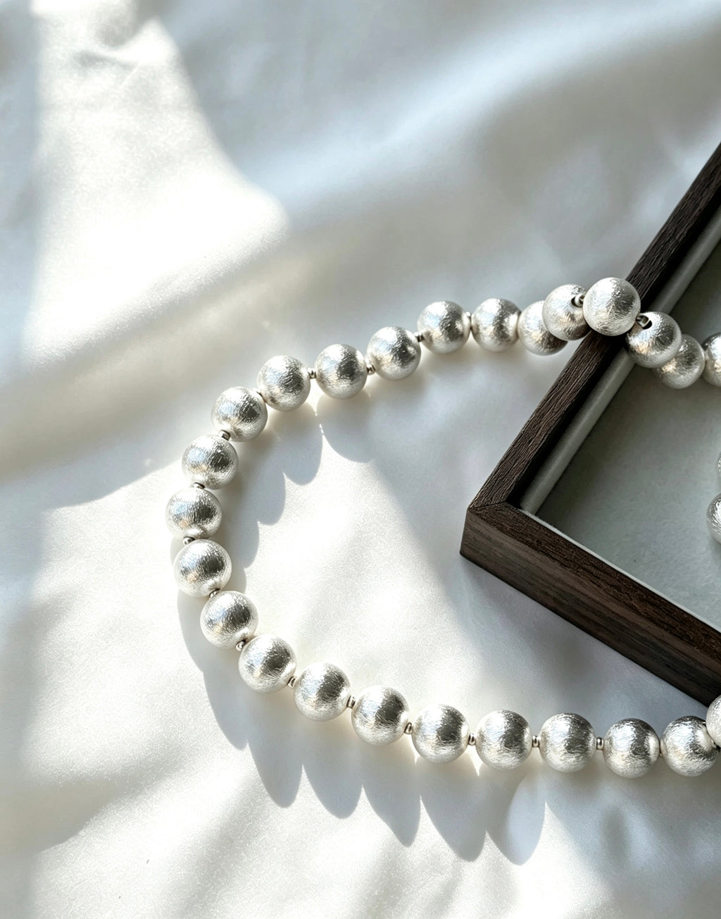 Silver Brushed 12mm Bead Necklace | Copper Plated