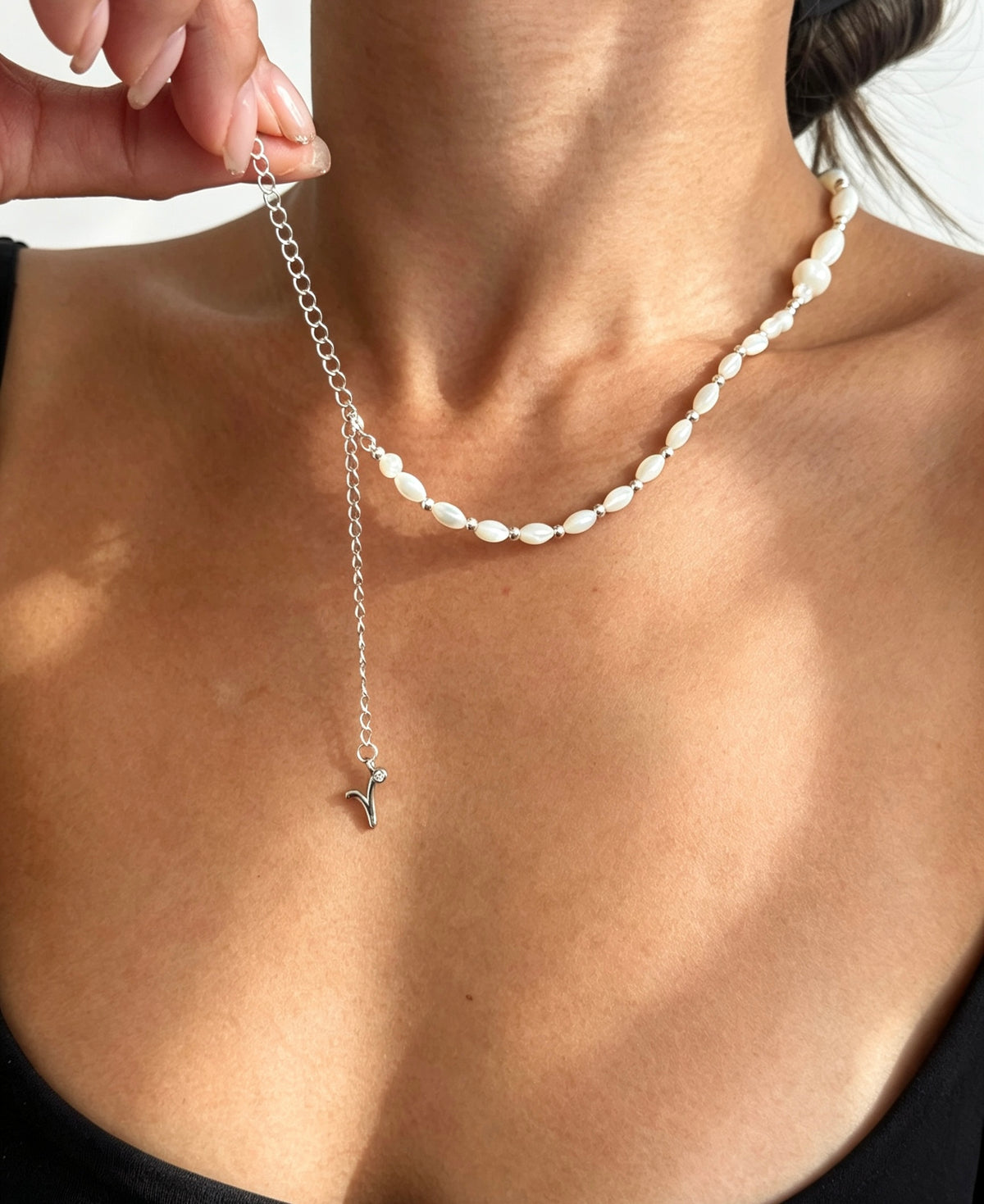 Collar de cuentas de perla natural y plata S925 | Hecho a mano