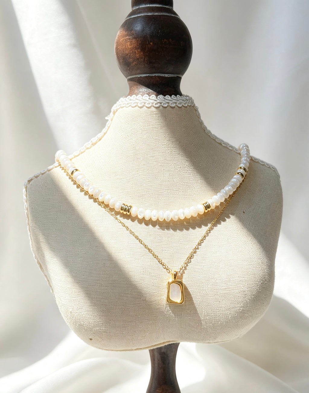 14K Gold Plated Mother of Pearl Square Pendant Necklace | Handmade