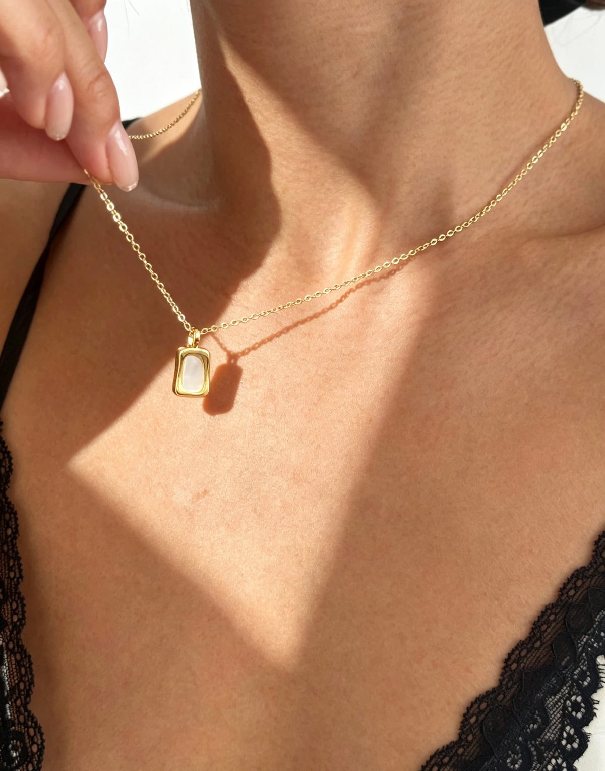 14K Gold Plated Mother of Pearl Square Pendant Necklace | Handmade