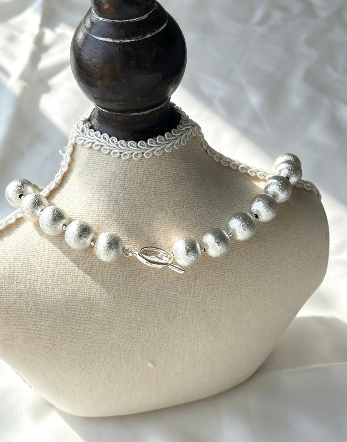 Silver Brushed 12mm Bead Necklace | Copper Plated