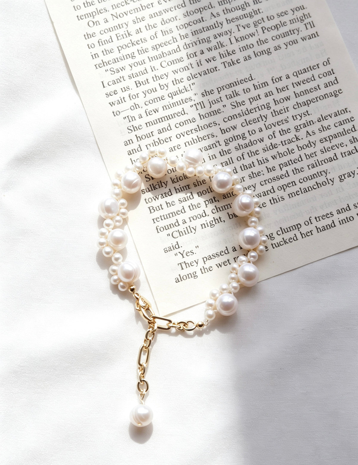 Pulsera de perlas de encaje | Perlas de agua dulce de 4 mm y 8 mm, oro