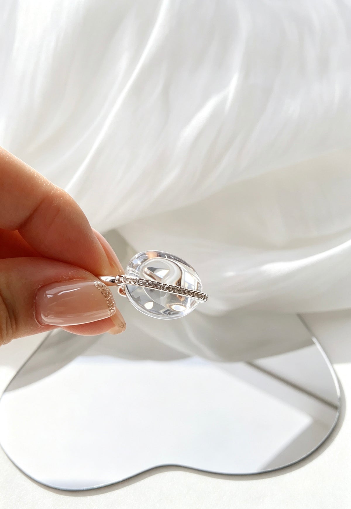 Anillo Abierto de Cristal Pavé | Cobre Bañado en Plata 15×20mm