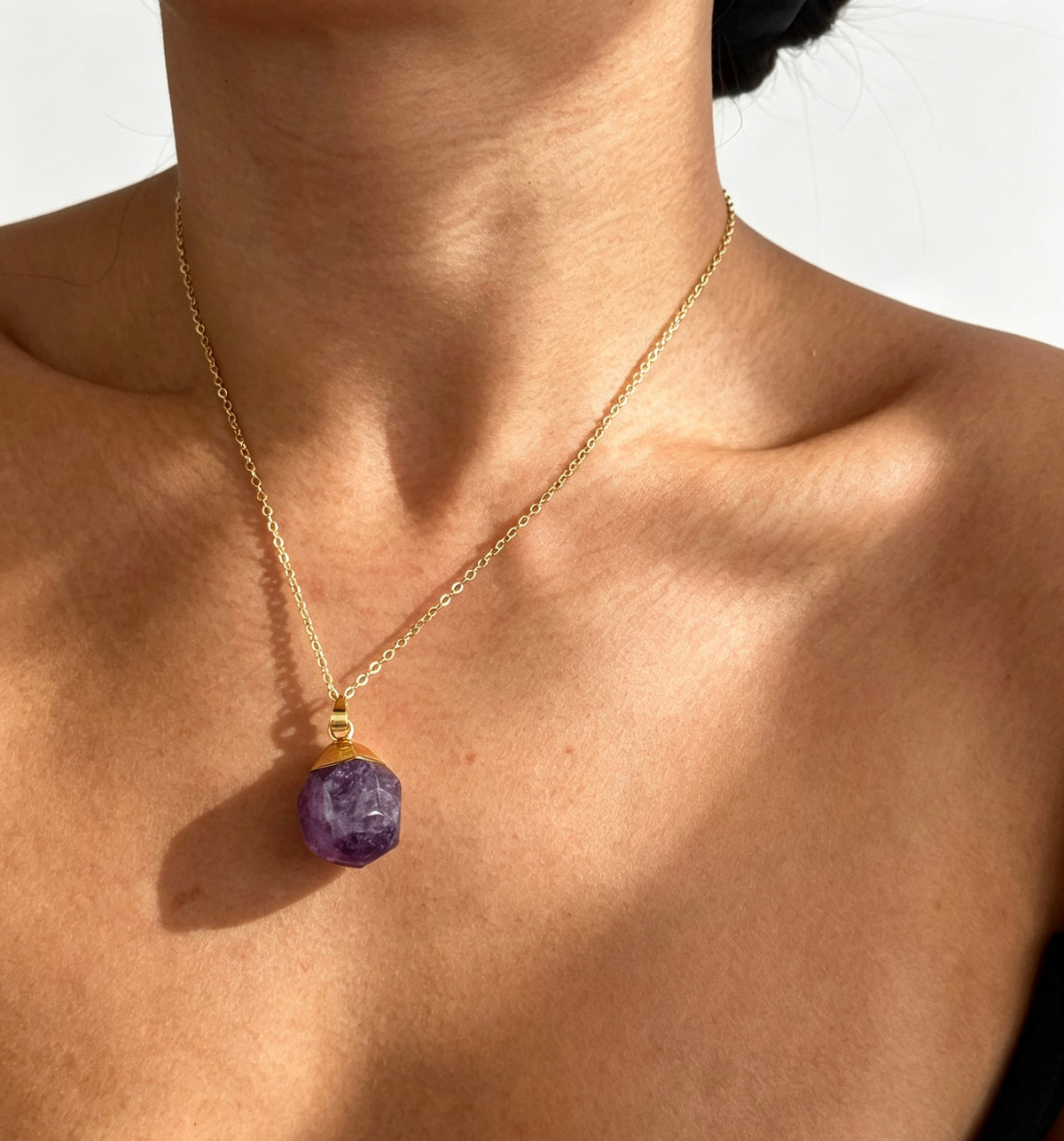 14K Gold Plated Natural Amethyst Pendant Necklace | Handmade
