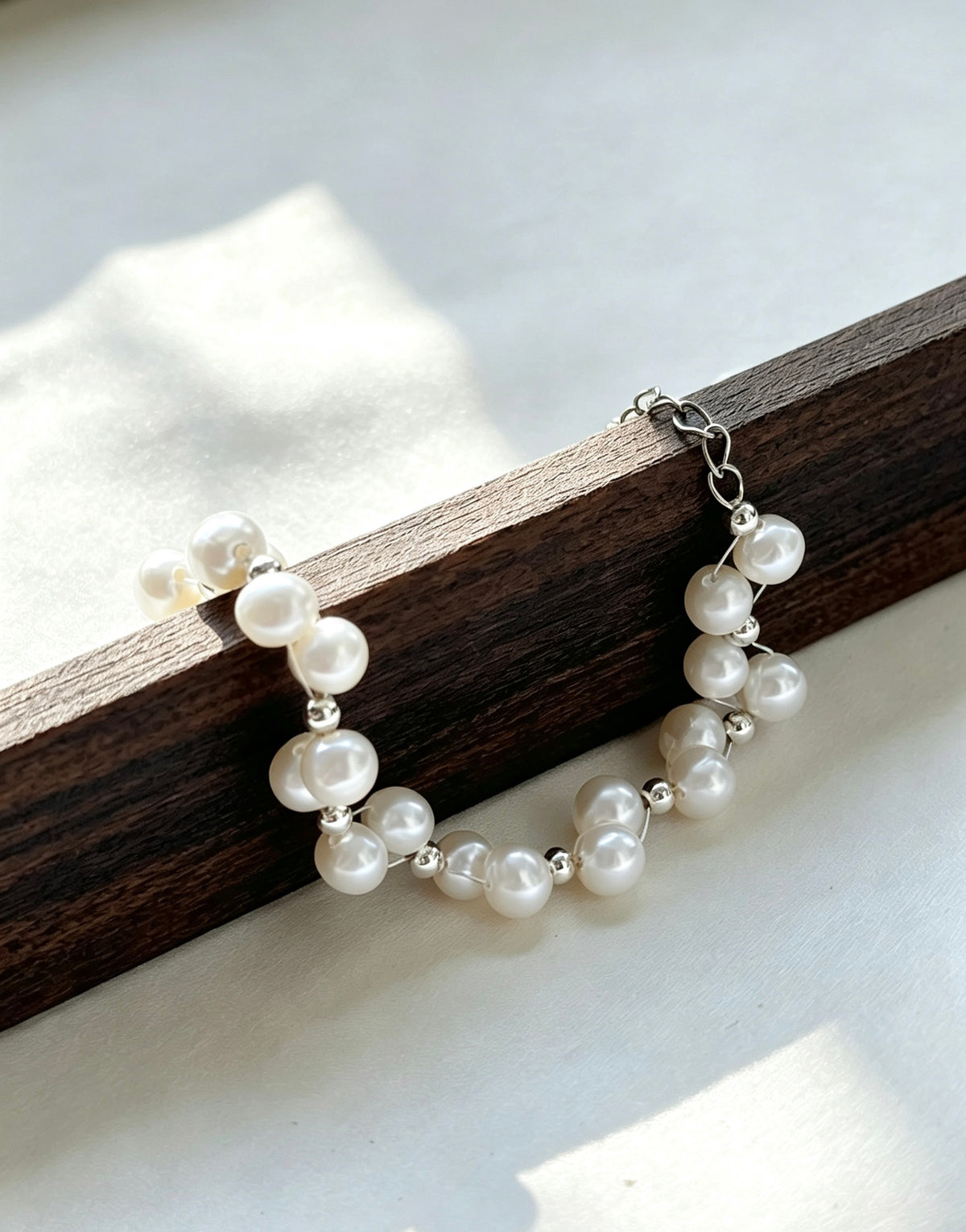 Pulsera de perlas Lace | Perlas de agua dulce naturales de 4 mm, plata