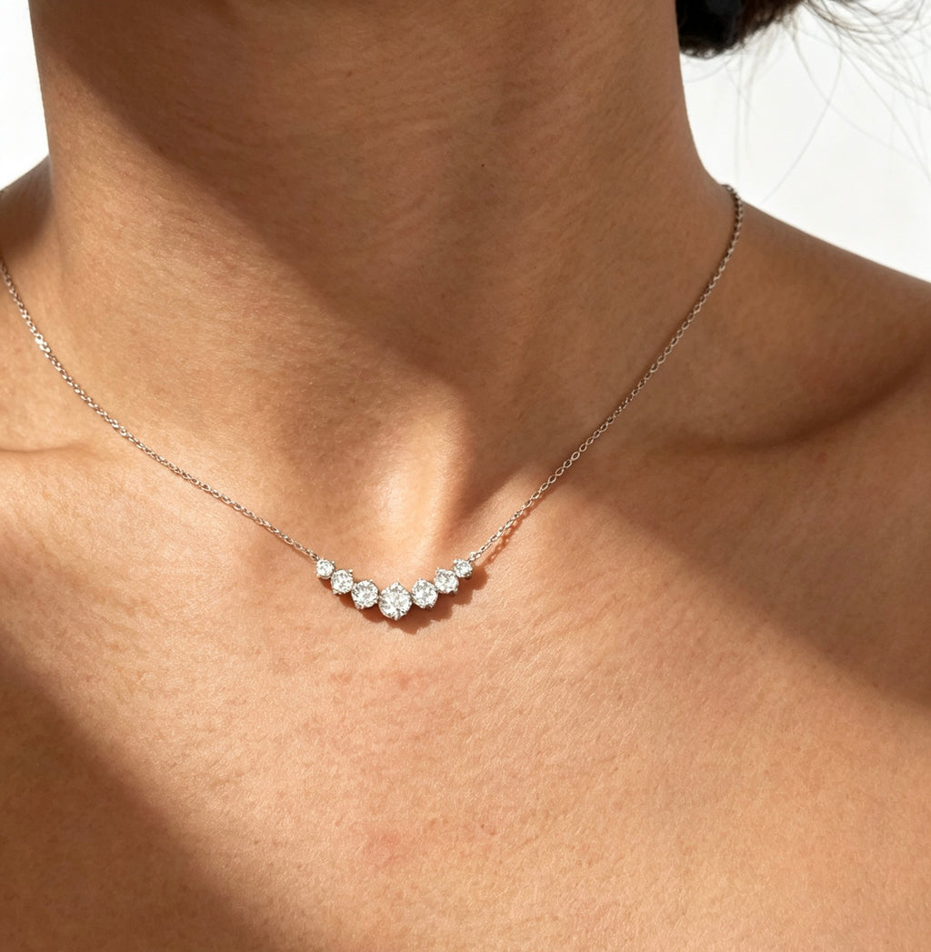 S925 White Gold Plated Curved Zircon Necklace | Sterling Silver