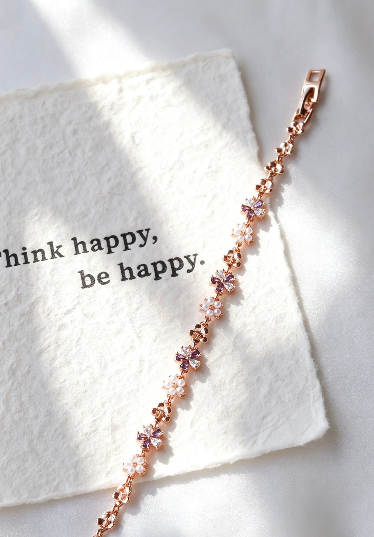 Rose Gold Floral Zircon & Pearl Bracelet | Rociobella Signature