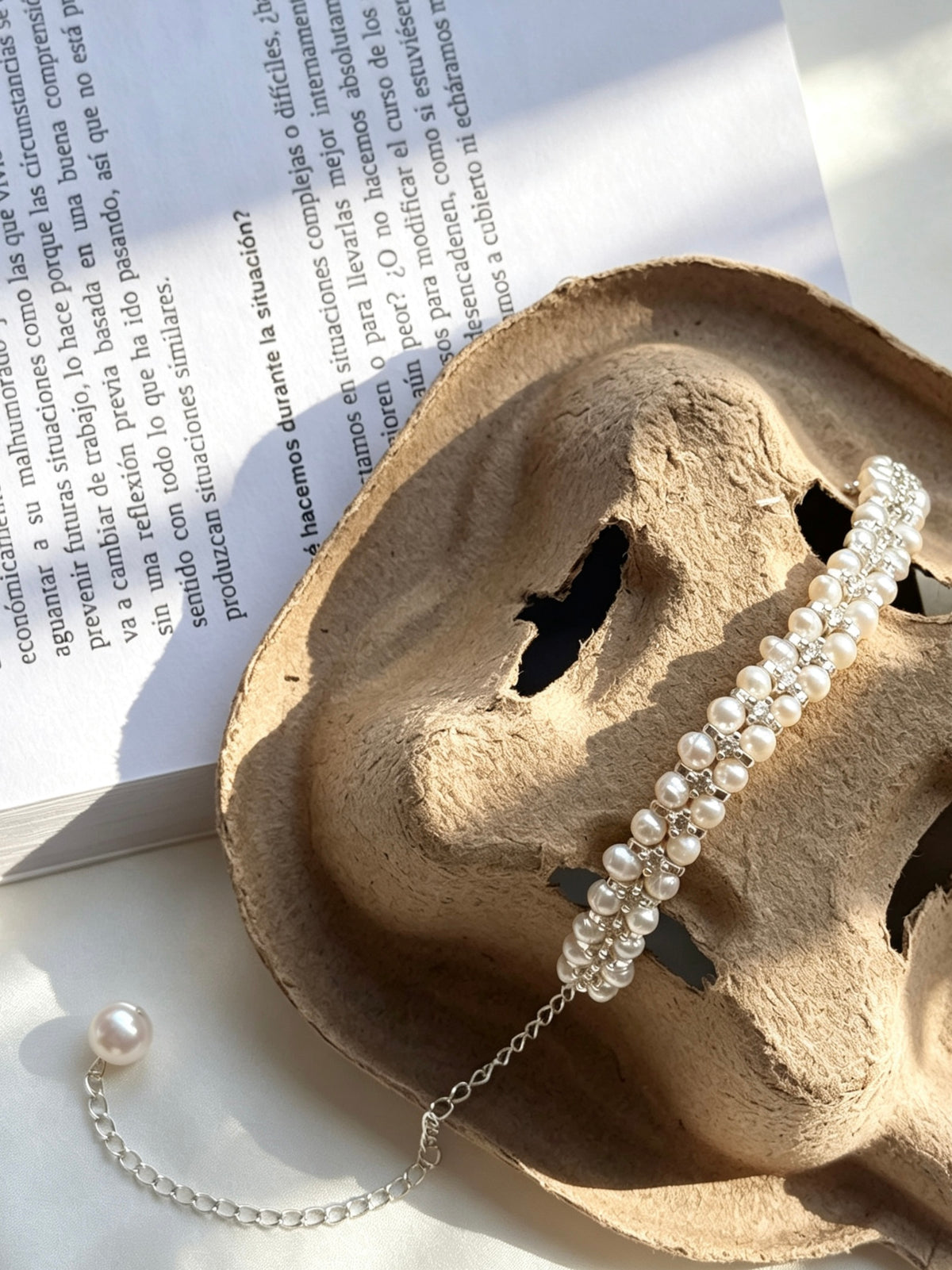 Pulsera de perlas de doble hilo con circonitas cúbicas | Perlas de agua dulce de 4 mm, plata