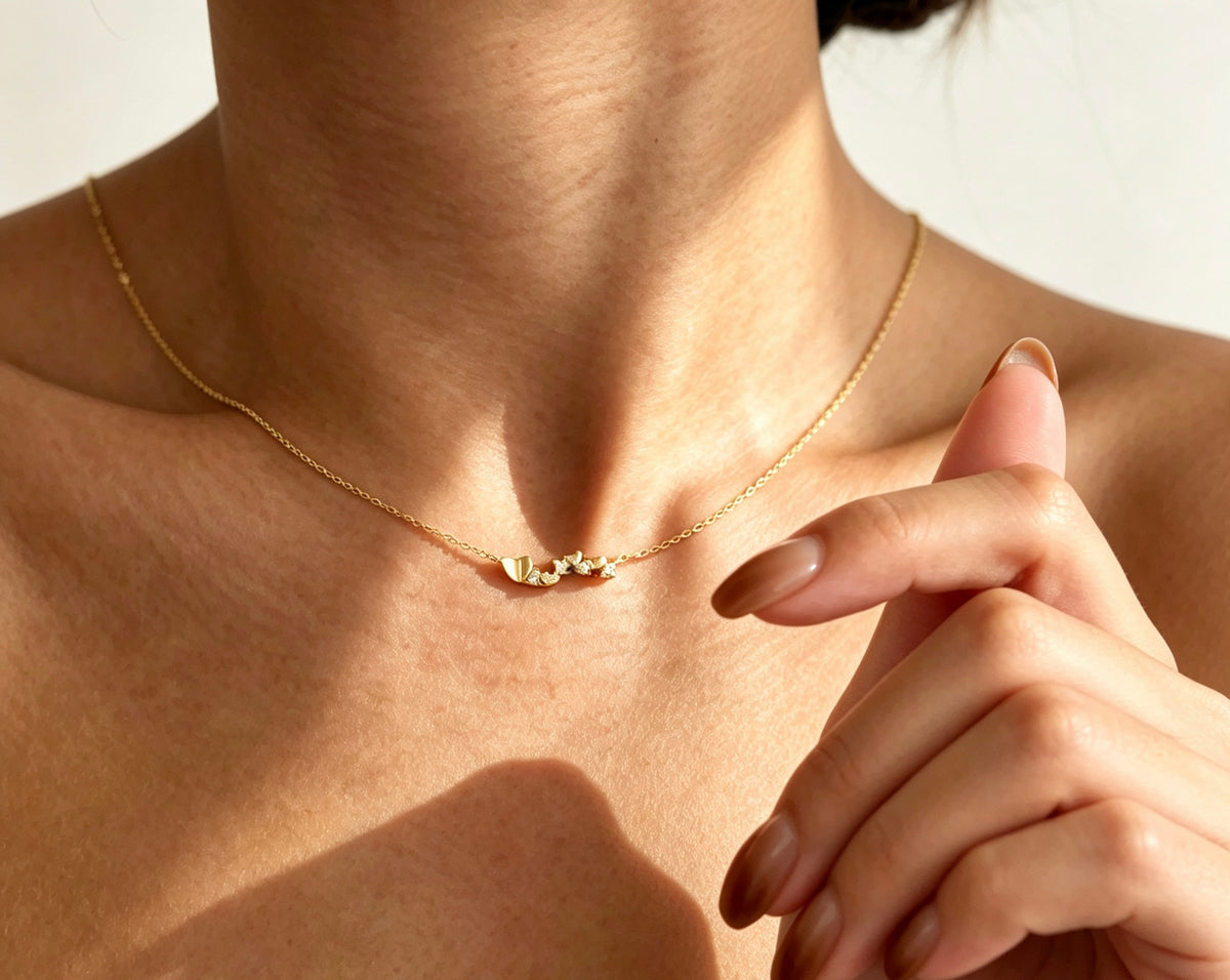 Collar de corazón y circonita bañado en oro de 14K | Plata de ley S925