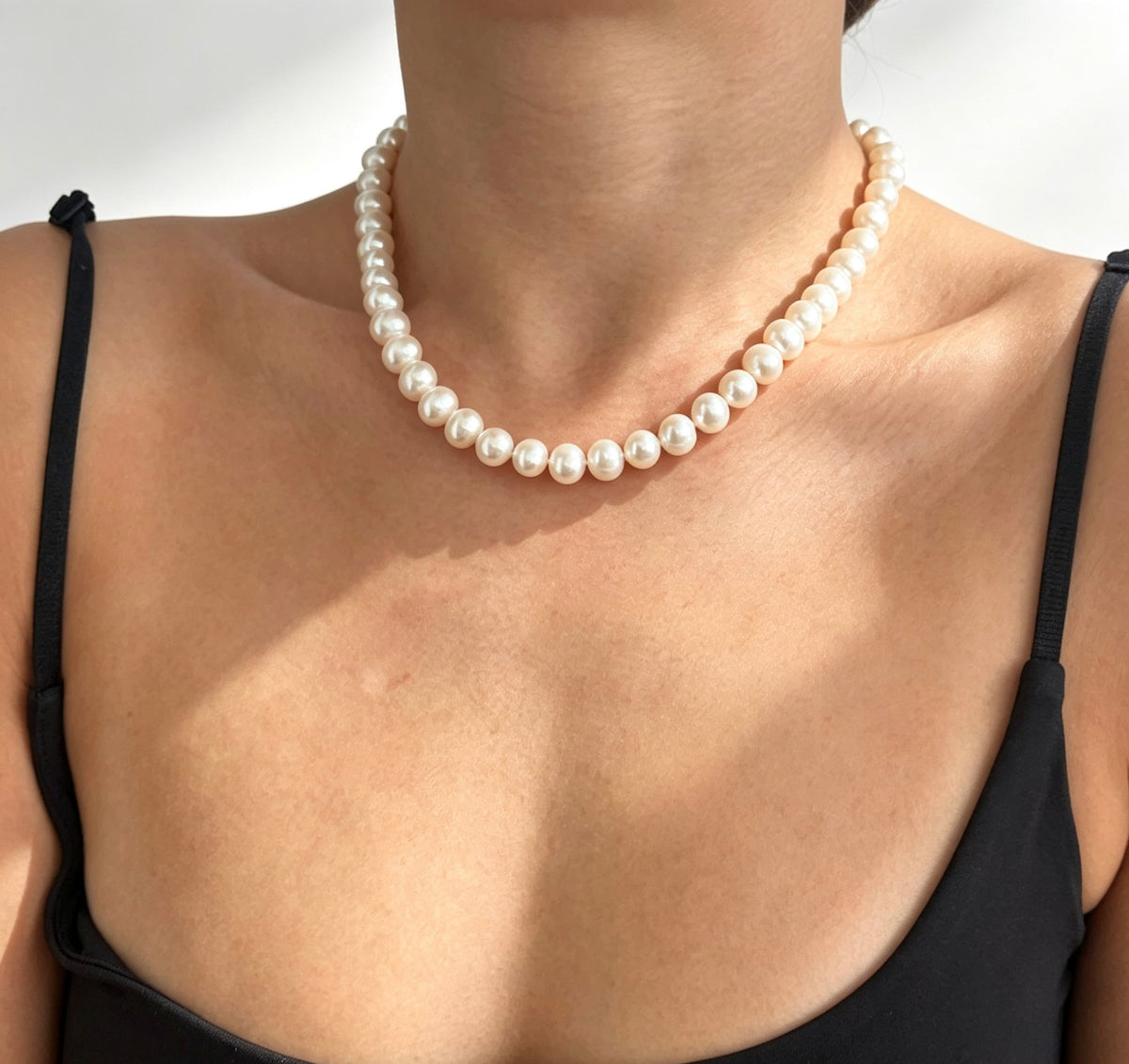 Collar de perlas luminosas | Perlas naturales de 10 mm, plata