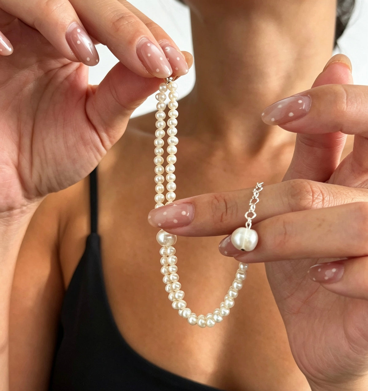 Pulsera de perlas de doble hilo | Perlas de agua dulce de 4 mm y 8 mm