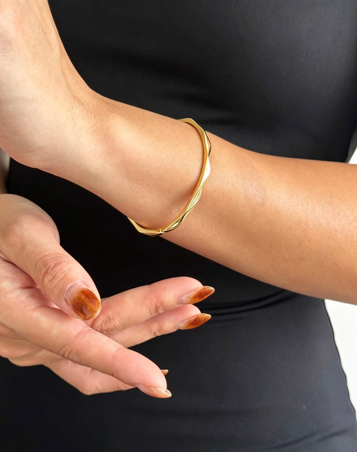 14K Gold Plated Geometric Faceted Bangle | Adjustable Fit