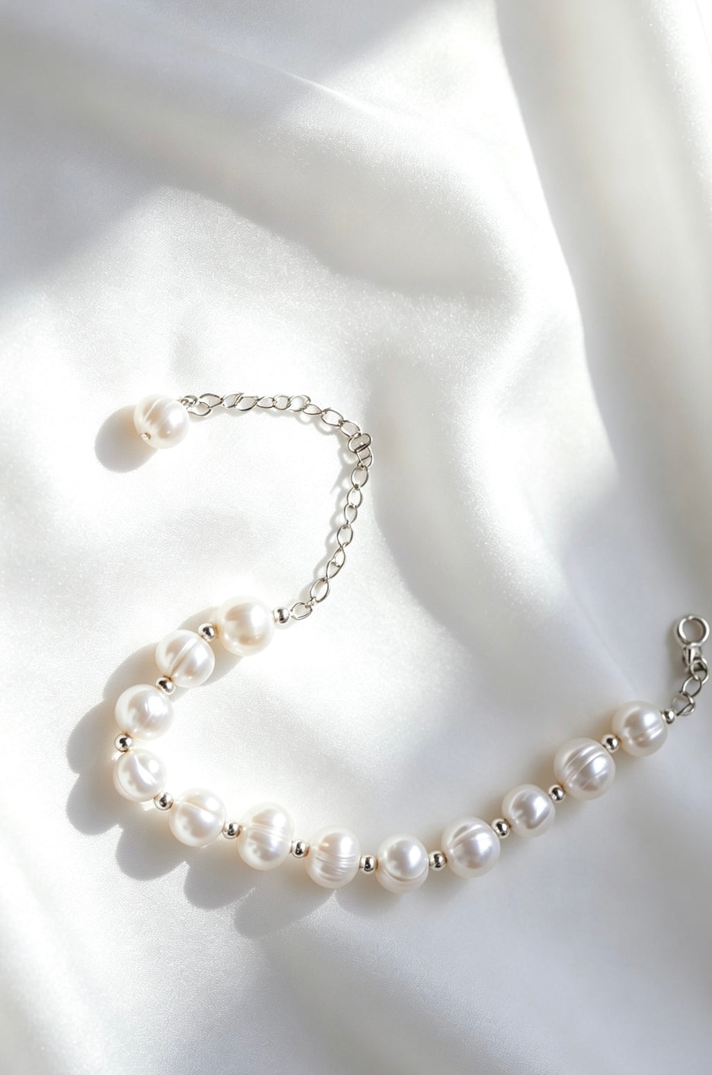 Pulsera de perlas | Perlas naturales de agua dulce de 8 mm, plata