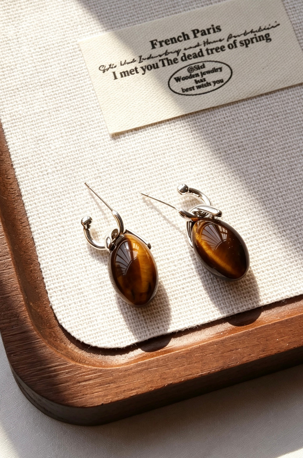 Pendientes de Ojo de Tigre | Piedra Natural de Plata Esterlina S925