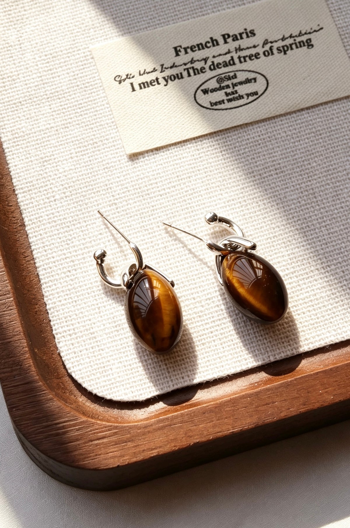 Pendientes de Ojo de Tigre | Piedra Natural de Plata Esterlina S925