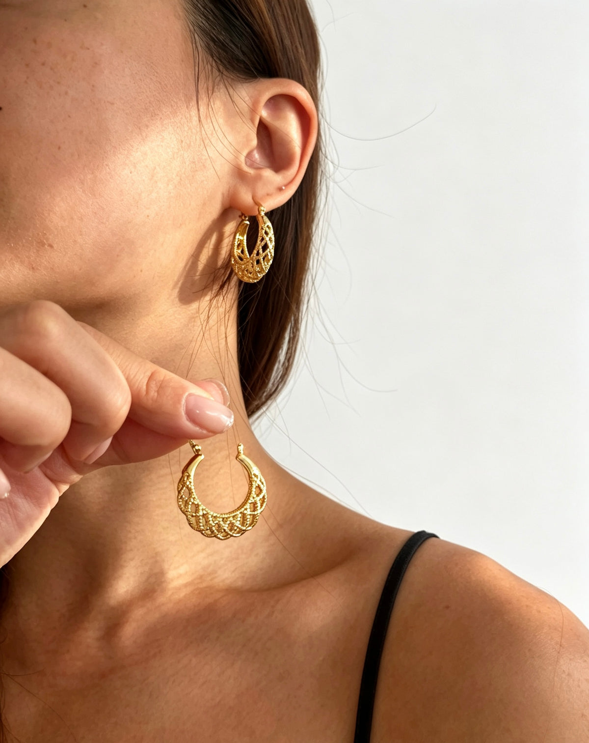 Argollas de celosía bañadas en oro de 14 quilates | Diseño de filigrana