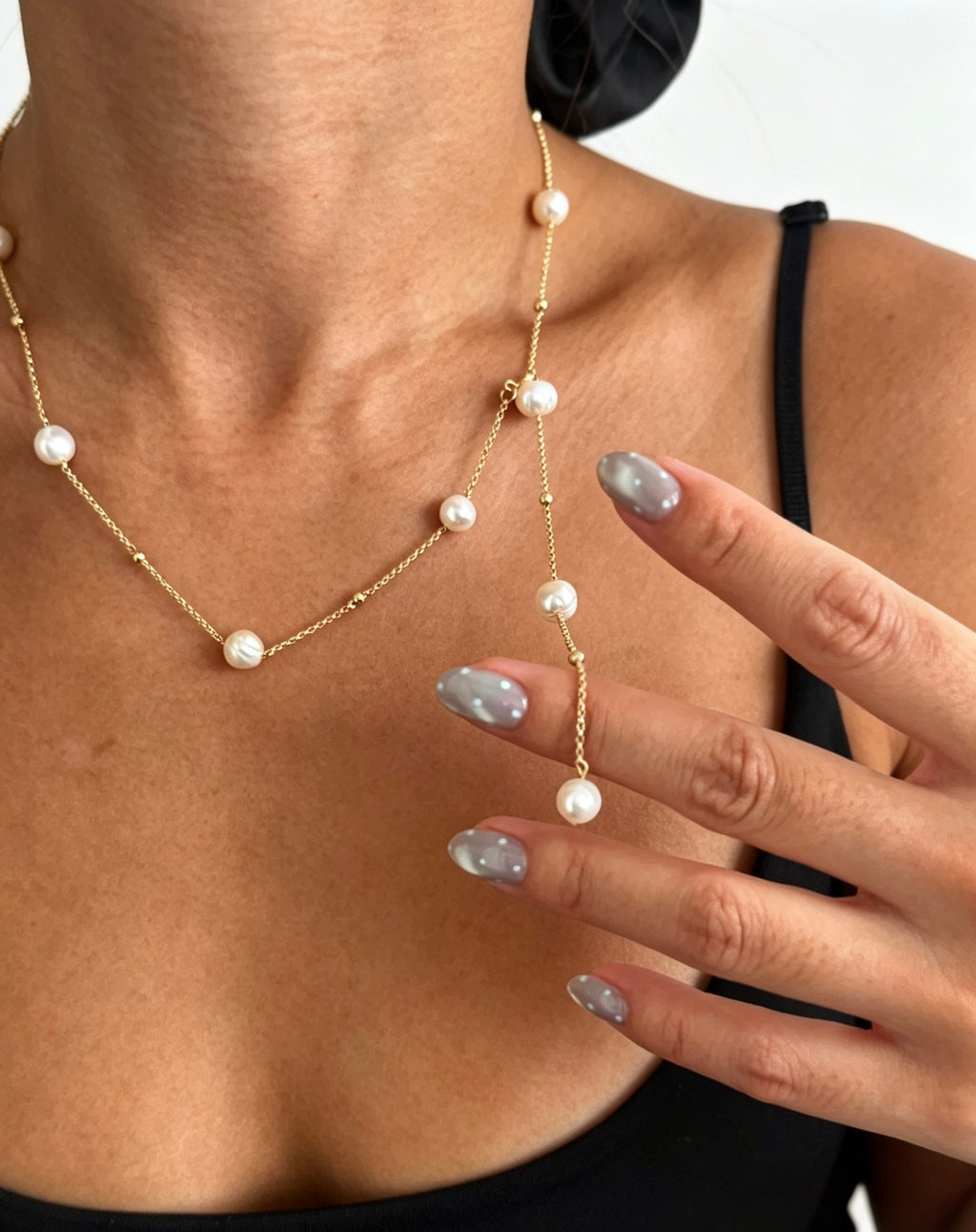Collar de perlas delicadas | Perlas de agua dulce de 8 mm y detalles en oro de 14 K