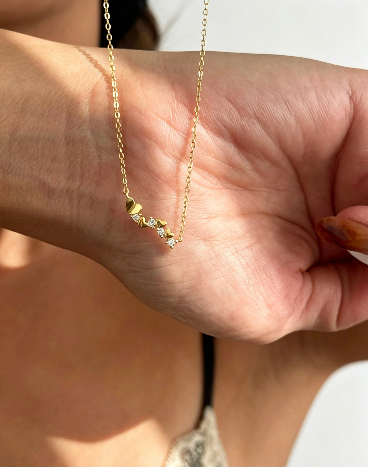 Collar de corazón y circonita bañado en oro de 14K | Plata de ley S925