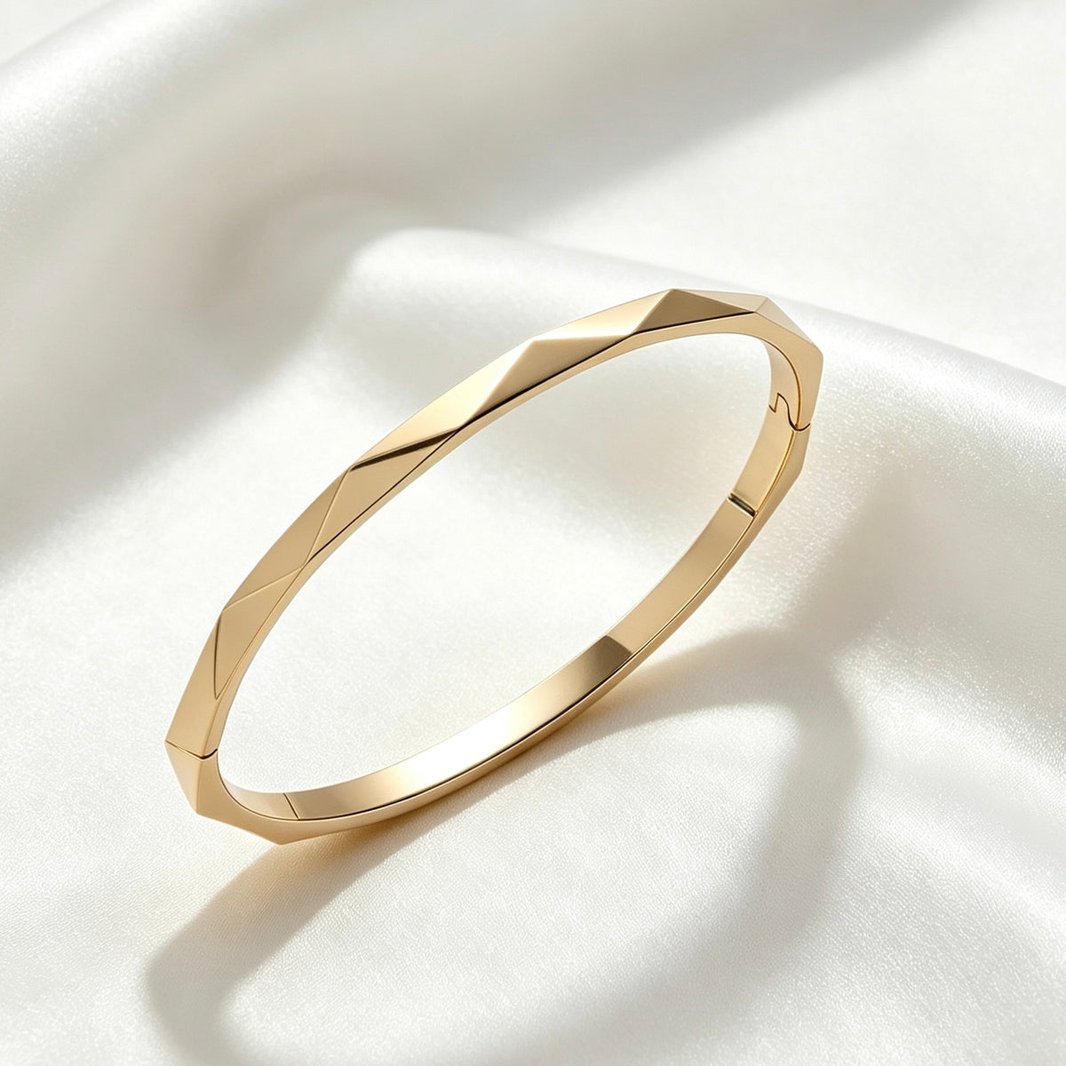 14K Gold Plated Geometric Faceted Bangle | Adjustable Fit