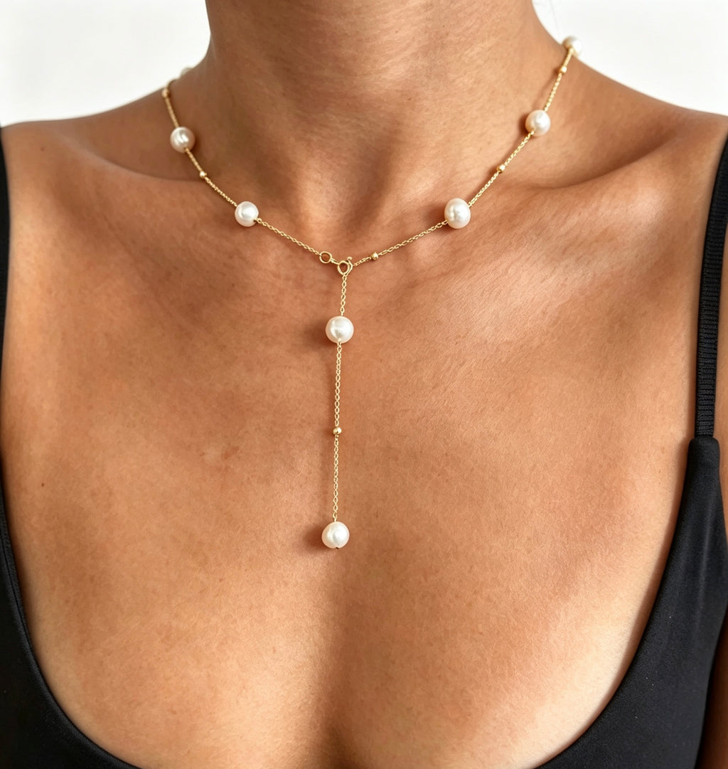 Collar de perlas delicadas | Perlas de agua dulce de 8 mm y detalles en oro de 14 K
