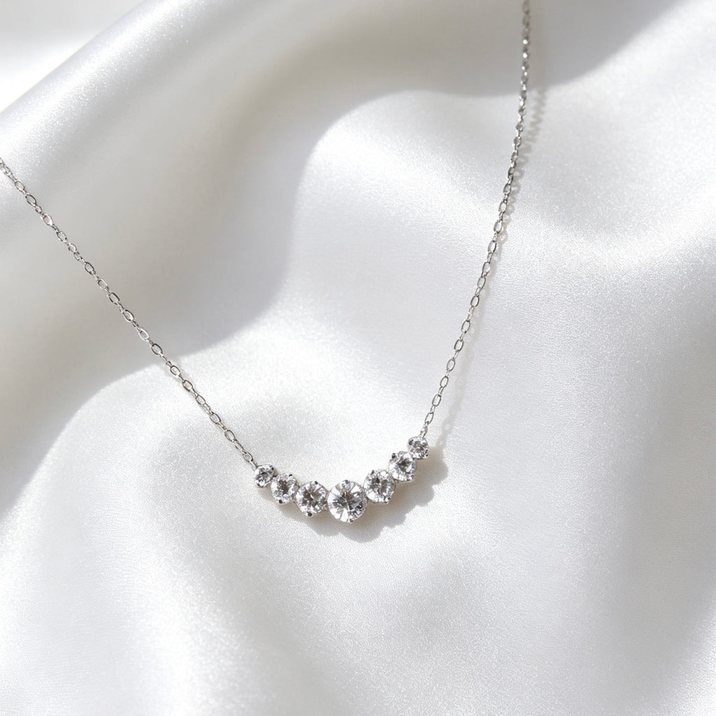 S925 White Gold Plated Curved Zircon Necklace | Sterling Silver