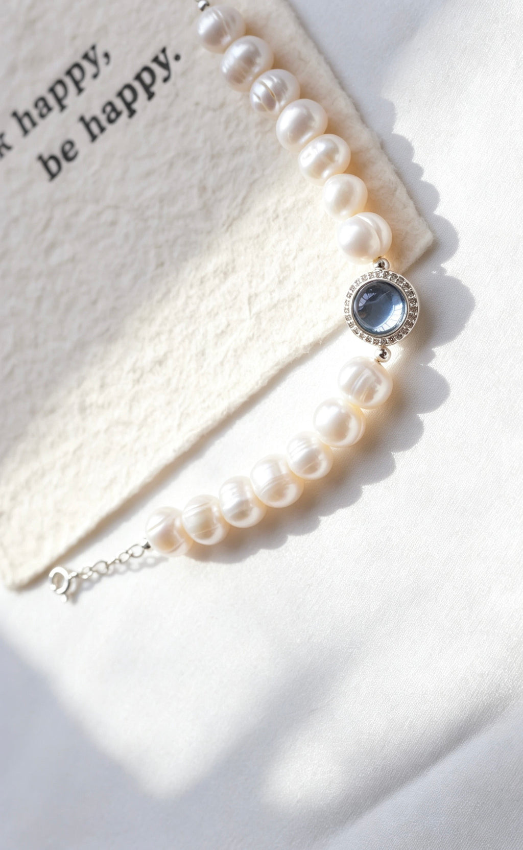 Pulsera de perlas aguamarina | Perlas de agua dulce de 8 mm, plata