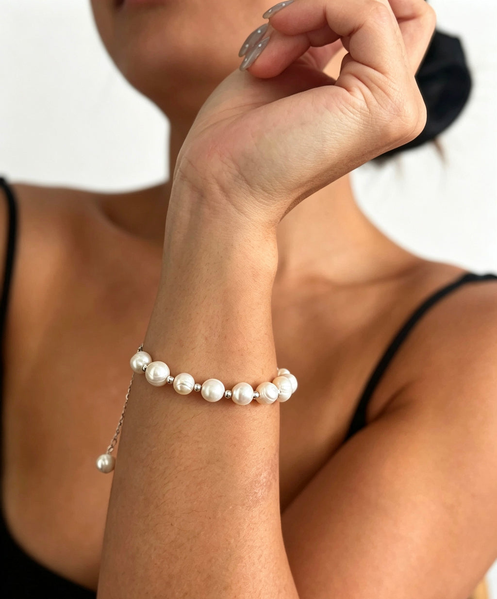 Pulsera de perlas | Perlas naturales de agua dulce de 8 mm, plata