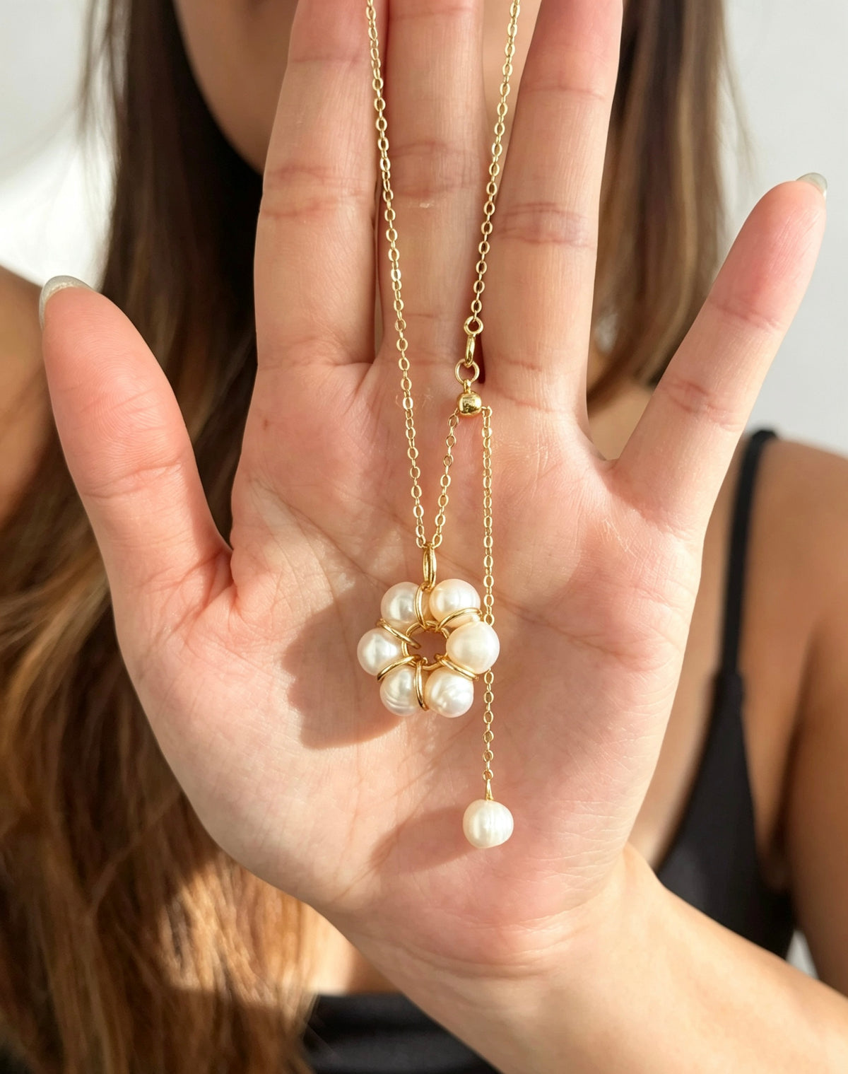 Sunflower Pearl Necklace | 8mm Natural Freshwater Pearls, gold