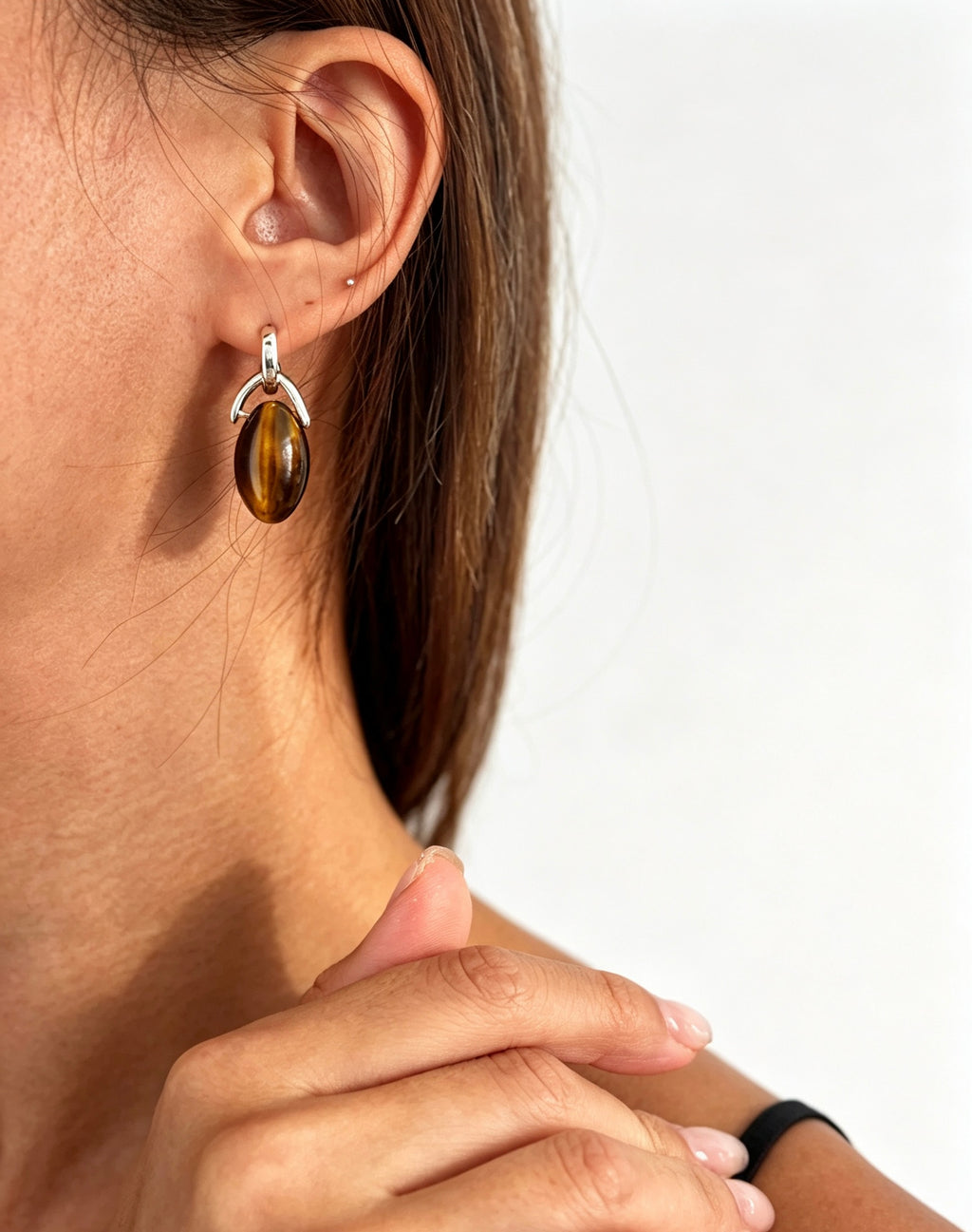 Pendientes de Ojo de Tigre | Piedra Natural de Plata Esterlina S925
