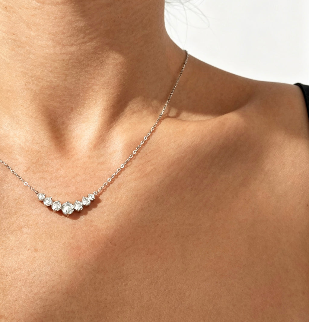 S925 White Gold Plated Curved Zircon Necklace | Sterling Silver