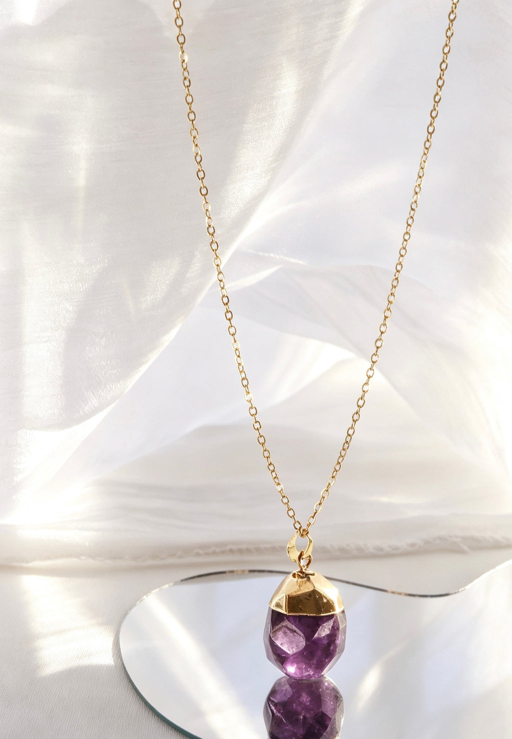 14K Gold Plated Natural Amethyst Pendant Necklace | Handmade