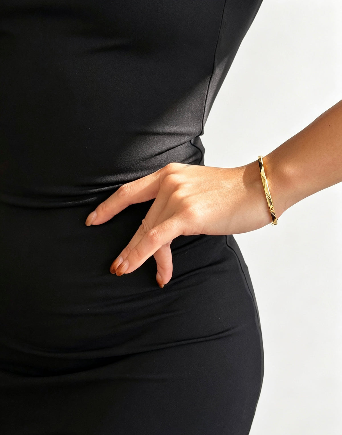 14K Gold Plated Geometric Faceted Bangle | Adjustable Fit