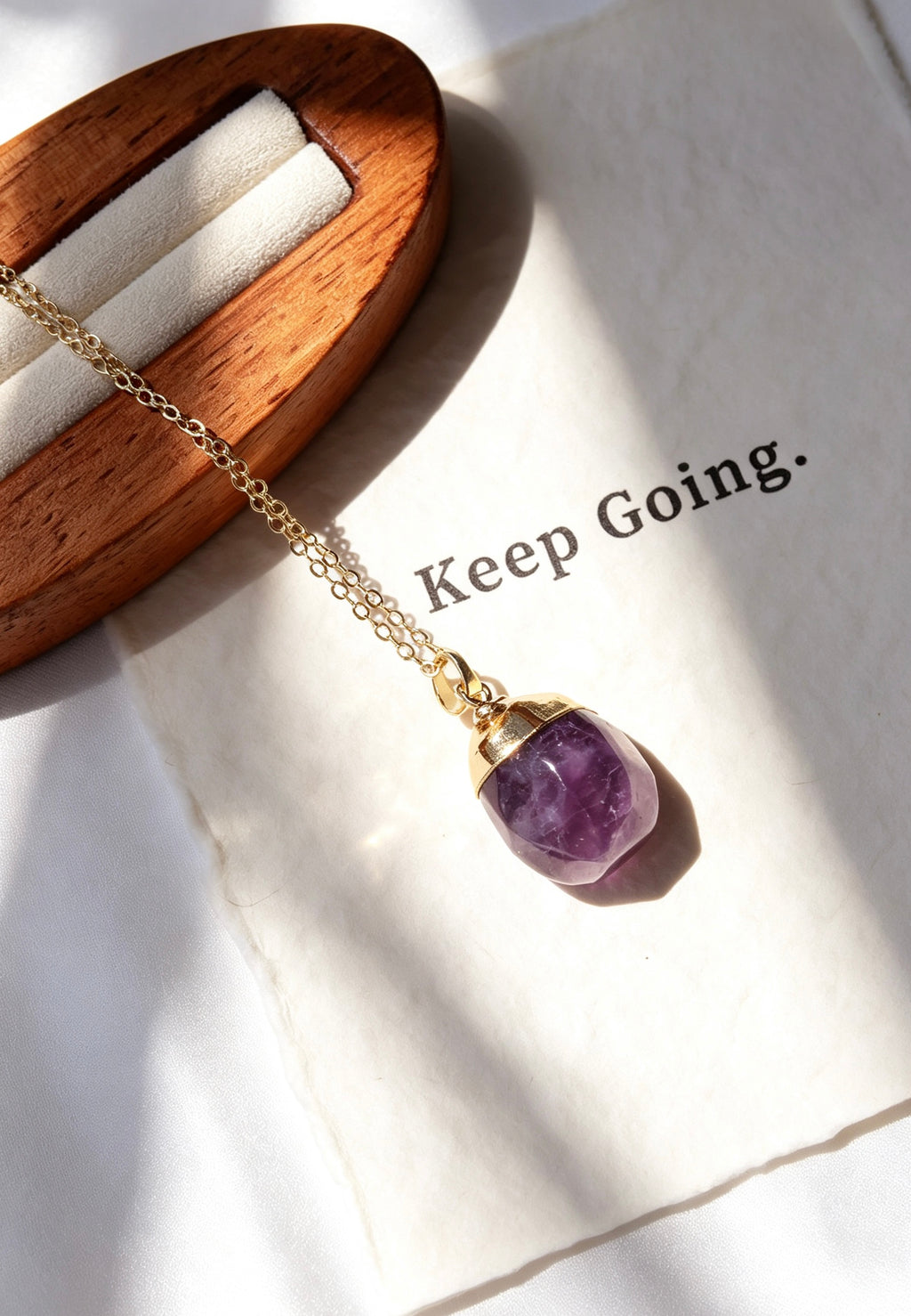 14K Gold Plated Natural Amethyst Pendant Necklace | Handmade