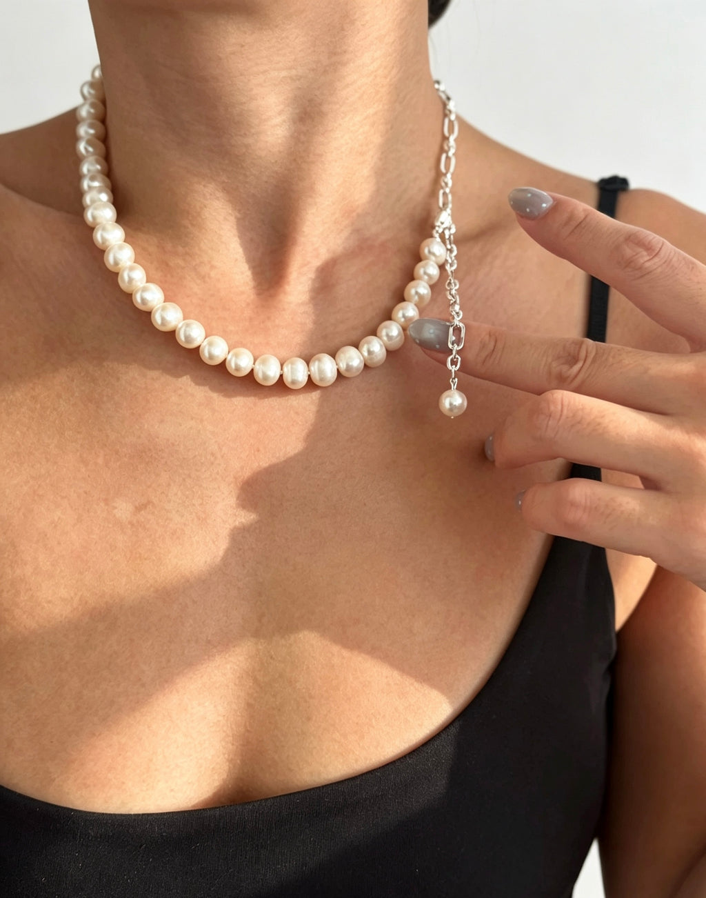 Collar de perlas luminosas | Perlas naturales de 10 mm, plata