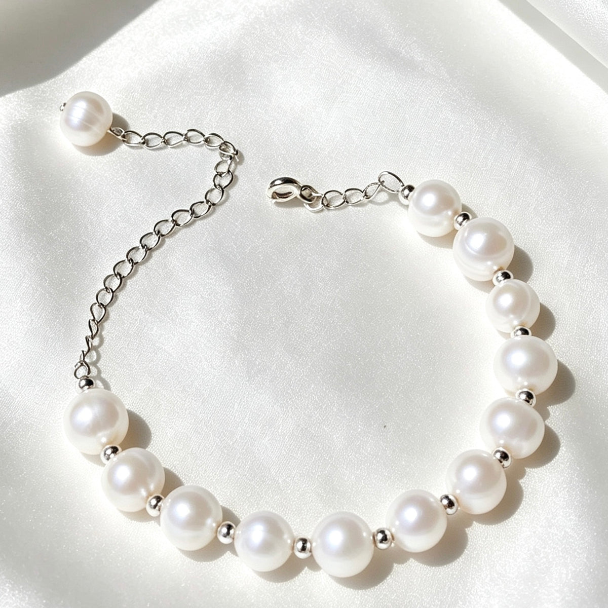 Pulsera de perlas | Perlas naturales de agua dulce de 8 mm, plata