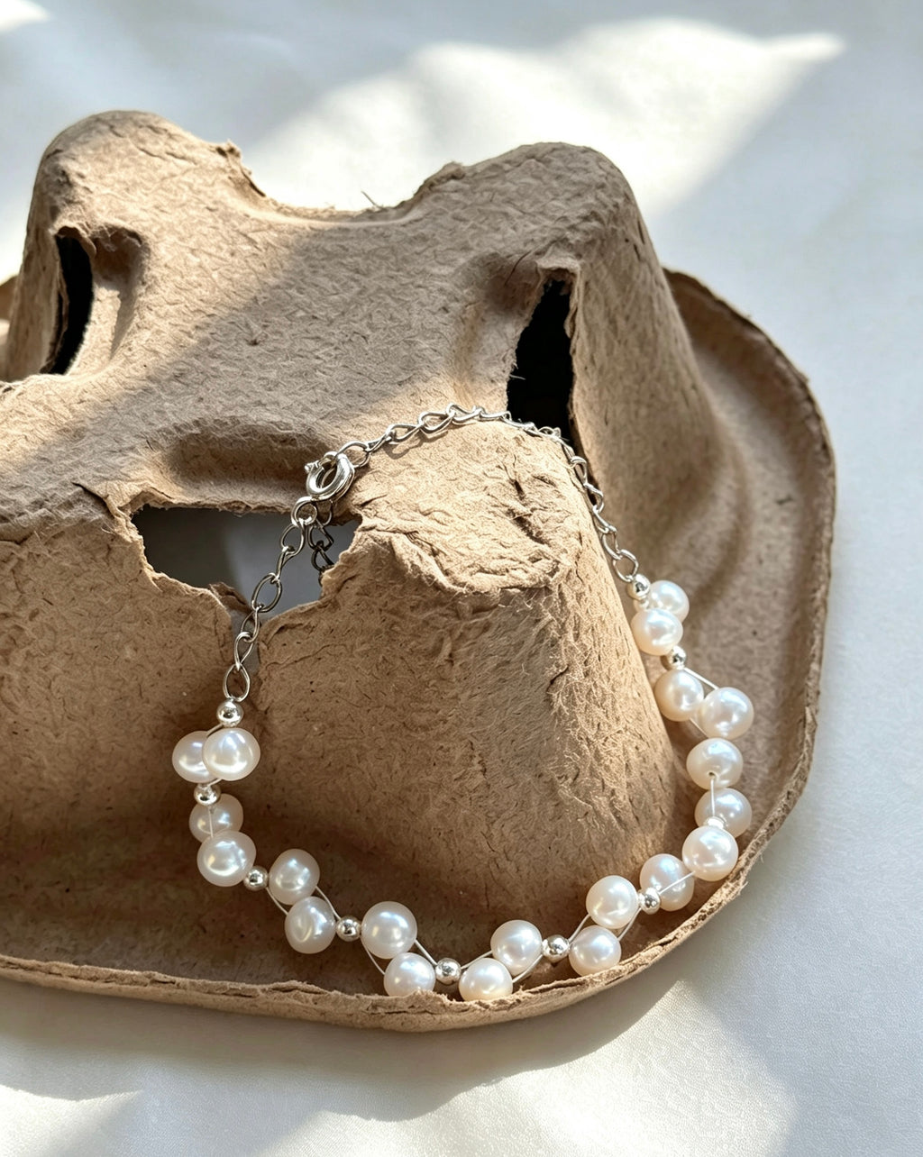 Lace Pearl Bracelet | 4mm Natural Freshwater Pearls, Silver