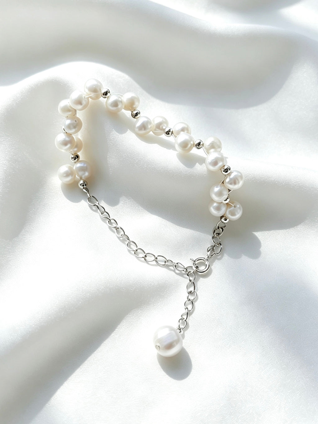 Lace Pearl Bracelet | 4mm Natural Freshwater Pearls, Silver