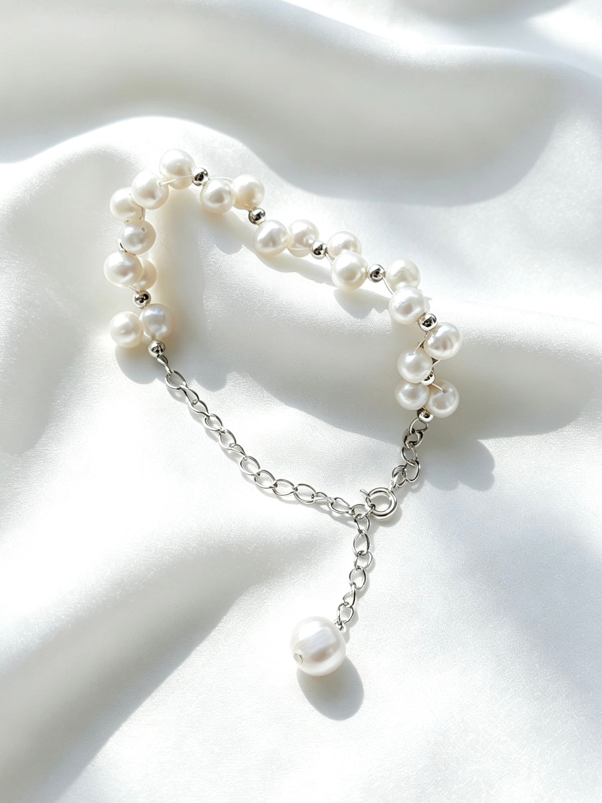 Pulsera de perlas Lace | Perlas de agua dulce naturales de 4 mm, plata