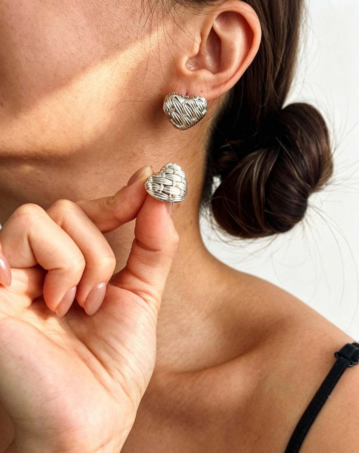 Silver Plated Heart CZ Stud Earrings | S925 Sterling Silver Posts