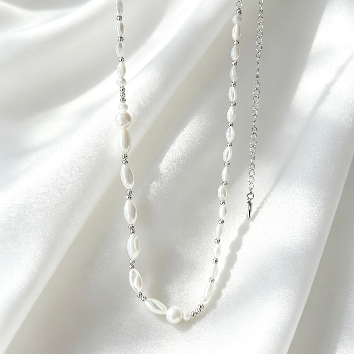 Collar de cuentas de perla natural y plata S925 | Hecho a mano