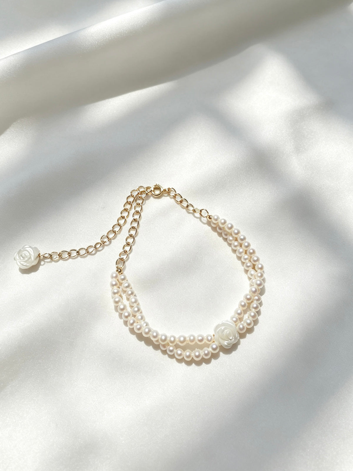 Pulsera de perlas rosas | Perlas de agua dulce de 4 mm, chapado en oro de 14 K