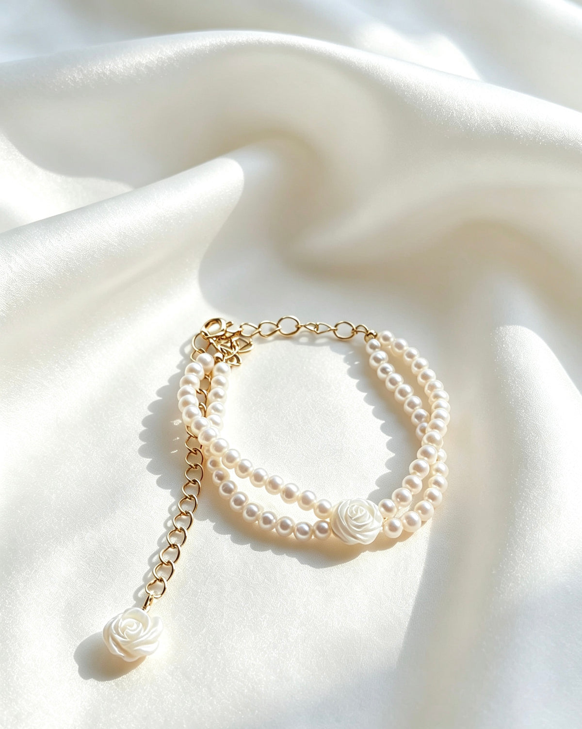 Pulsera de perlas rosas | Perlas de agua dulce de 4 mm, chapado en oro de 14 K