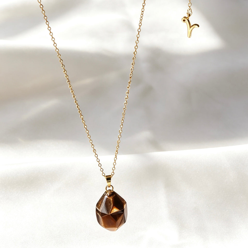 14K Gold Plated Natural Tiger's Eye Pendant Necklace | Handmade