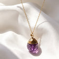14K Gold Plated Natural Amethyst Pendant Necklace | Handmade