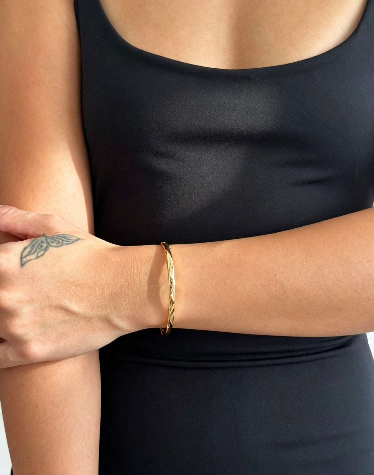 14K Gold Plated Geometric Faceted Bangle | Adjustable Fit