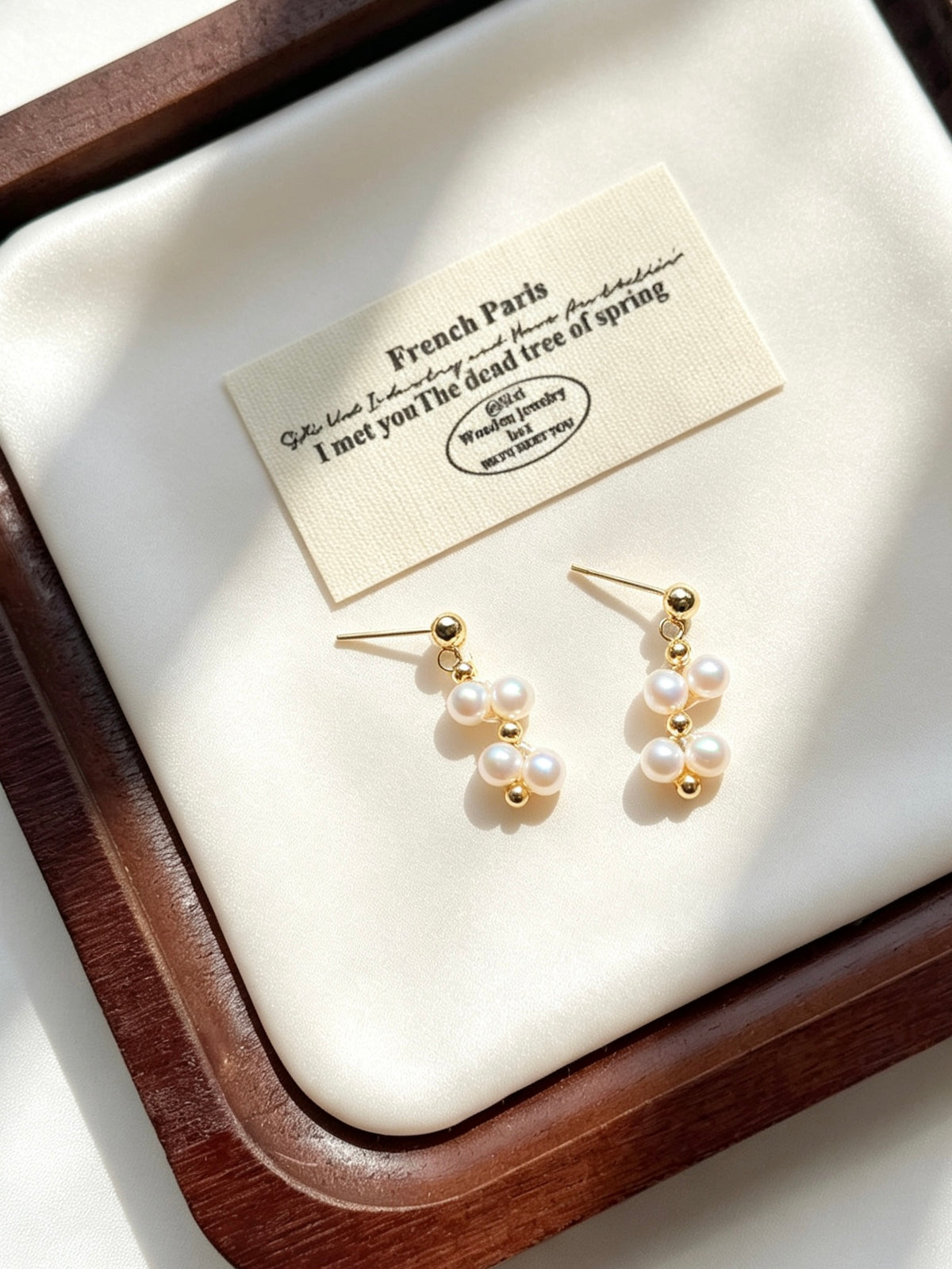 Pendientes de encaje con perla de agua dulce | Chapado en oro de 14K, plata S925