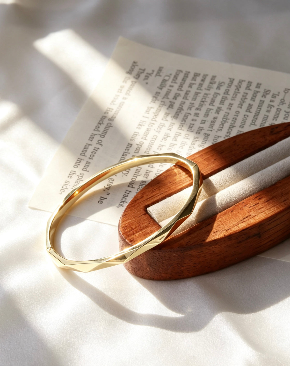 14K Gold Plated Geometric Faceted Bangle | Adjustable Fit