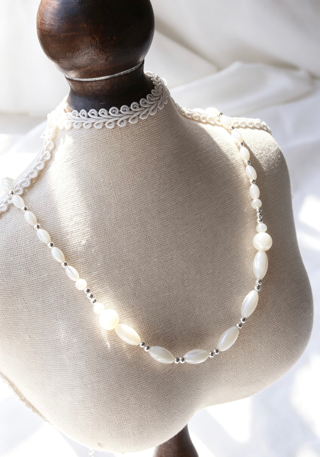 Collar de cuentas de perla natural y plata S925 | Hecho a mano