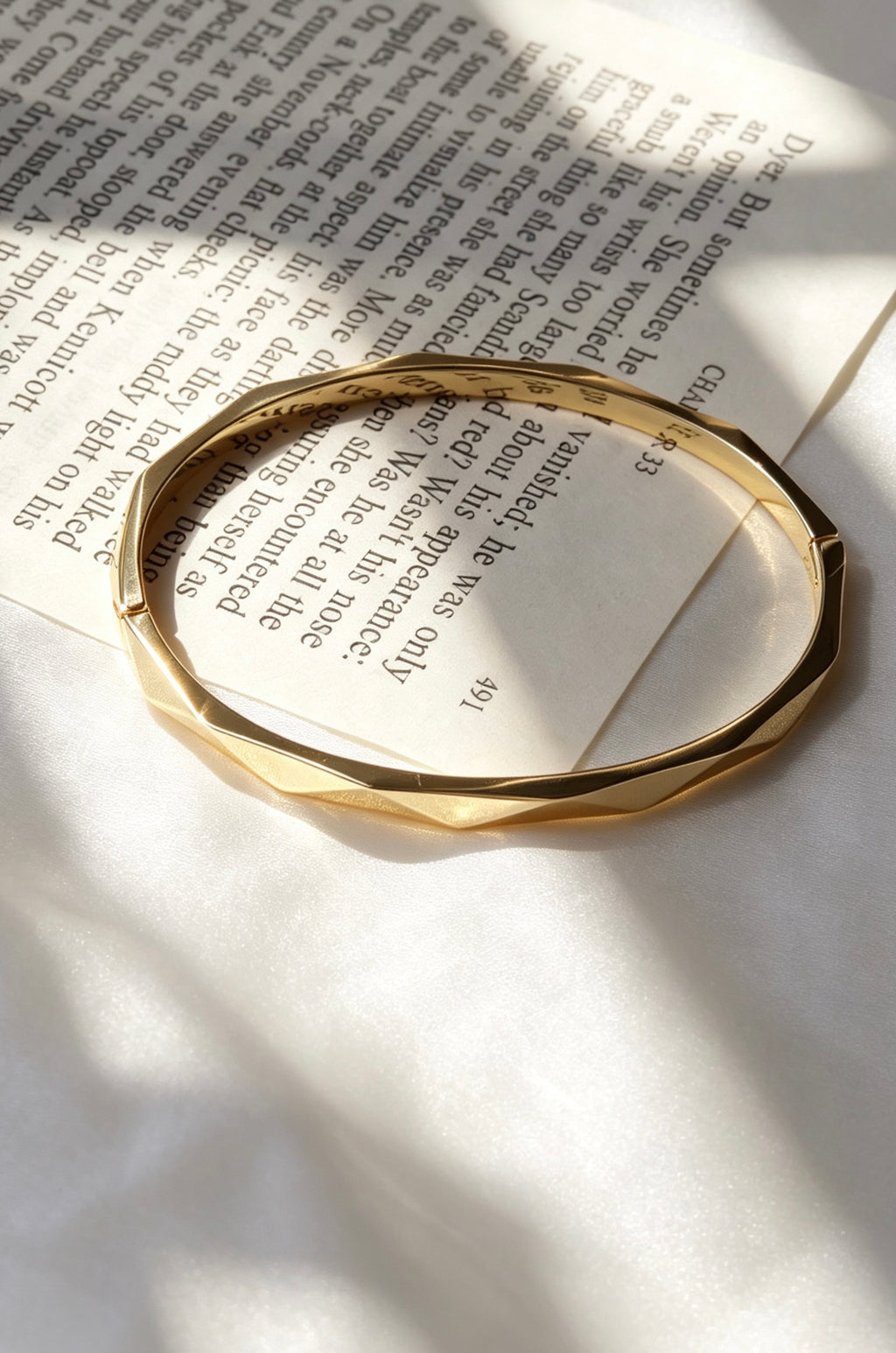 14K Gold Plated Geometric Faceted Bangle | Adjustable Fit