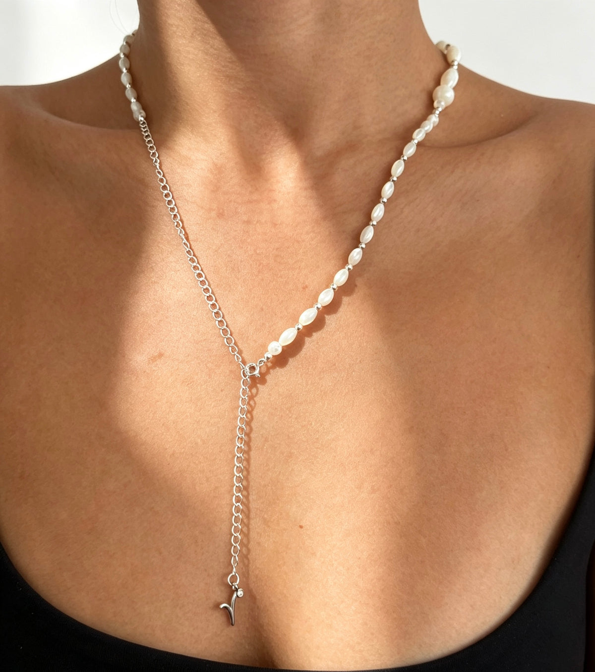 Collar de cuentas de perla natural y plata S925 | Hecho a mano